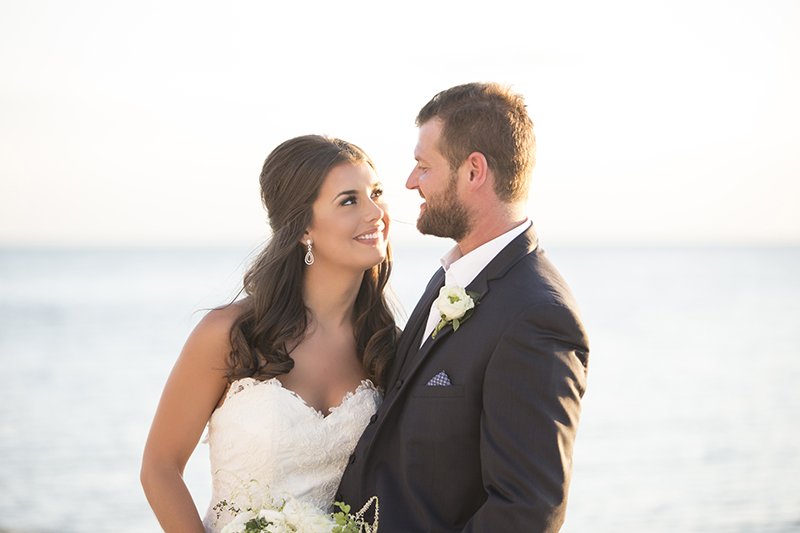 Bride and groom beach photo