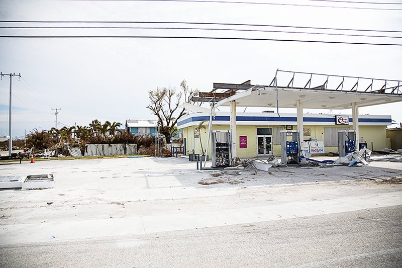 Mobil gas station damaged by Irma in Summerland Key