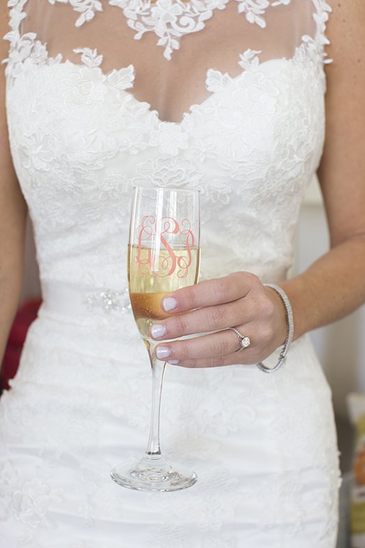 Brides monogramed champagne glass
